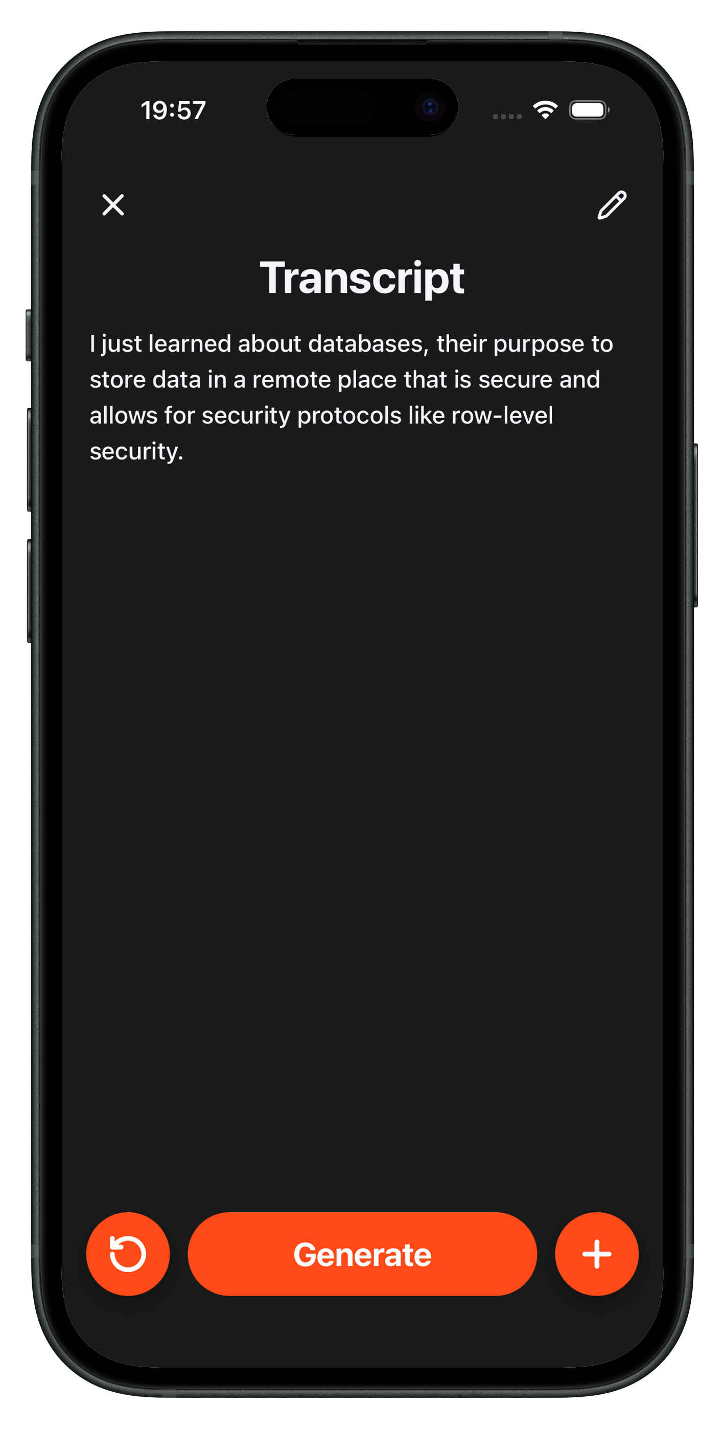 Revora transcript screen